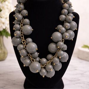 Vintage Chunky Gray Beaded Statement Necklace | Gold-Tone Chain Loose Choker